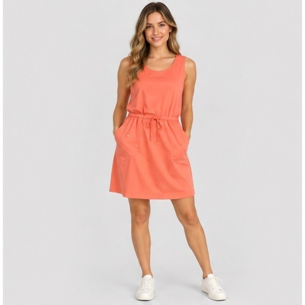 Calvin Klein Womens 10 Melon Coral Drawstring Sleeveless Utility Dress Boho
